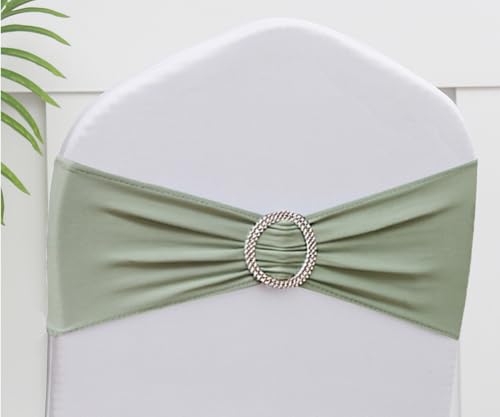 Gankar 50pcs Sage Green Chair Sashes for Wedding Ceremony, Elastic Chair Bands Bows for Party Banquet Theme Hotel Restaurant Event Decorations, 50 Pieces, Sage Green