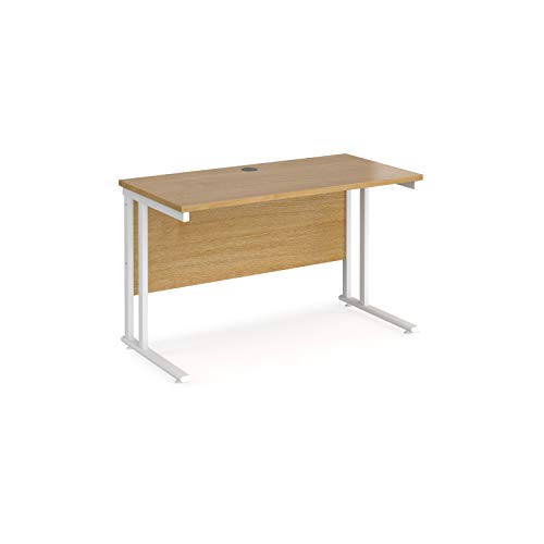 Image of Mr Office Maestro 25 straight desk 600mm deep - white cantilever leg, Oak, 1200
