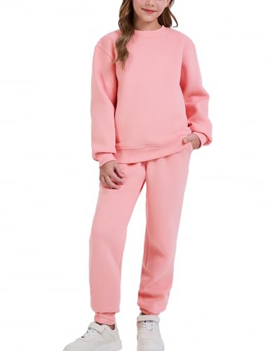 Flygo Boys Girls 2 Piece Outfits Fleece Kids Sweatsuit Crewneck Sweatshirt and Sweatpants Tracksuit Clothing Set
