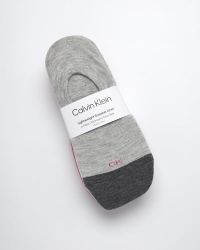 Image of Calvin Klein Womens No Show Socks - 6 Pack Lightweight Cotton Blend Invisible No Slip Sneaker Liners Athletic Socks for Women