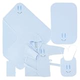 Celodoro Set regalo per bambini, 5 pezzi, confezione regalo con accappatoio, asciugamano con cappuccio, asciugamano, guanto da bagno, bavaglino, per bambini da 0 a 12 mesi, Blu, 0-12 Monate