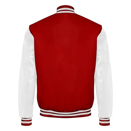 Image of Red And Black Letterman Jacket Men - Mens Black Varsity Letterman High School Baseball Bomber Jacket