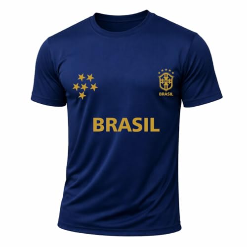 Camiseta Brasil Dry Masculina Camisa Copa do Mundo Torcedor Elite (BR, Alfa, GG, Regular, Padrão, Azul/Marinho)