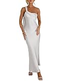 2025 Satin One Shoulder Maxi Dress for Women Summer Silk Formal Elegant Backless Ruffle Sleeveless Wedding Guest Dresses White