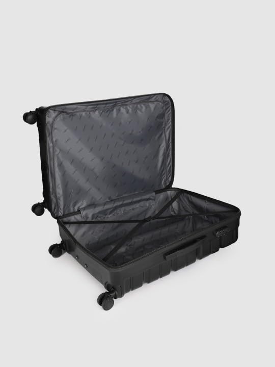 Image of Teakwood Small-Medium-Large 8 Wheels Trolley Bag, Hard Cabin with Zipper Closure, Adjustable Push Button & Cross Side Strap, TSA Lock System 360 Degree (Set of 3, Black)