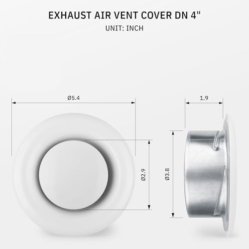 Image of TVSA 4 Inch AC Vent Cover Round Adjustable Steel Air Vent Deflector Inline Bathroom Air Duct Vent Cover Grille Exhaust White RAL 9016 HVAC