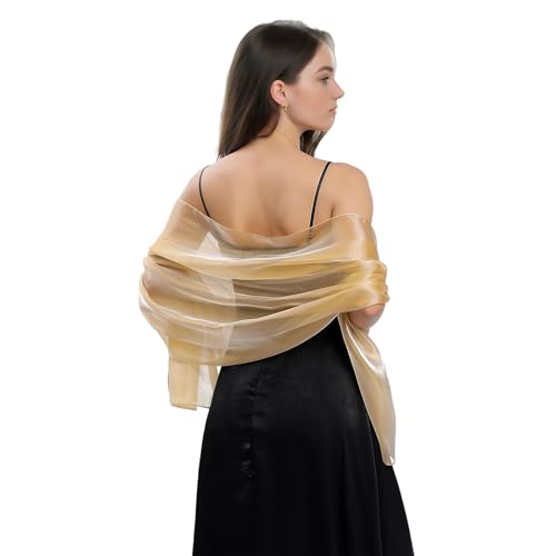 HAGOT Chal de fiesta Mujer Estolas para Bodas, Elegante Ligero Estola Noche Fular Vestido Mantón, 170 x 70 cm Oro champán