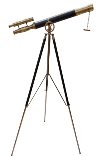Vintage Marine Double Barrel Maritime Antique Brass Telescope Nautical Fully Brass Leather Adjustable Tripod Stand