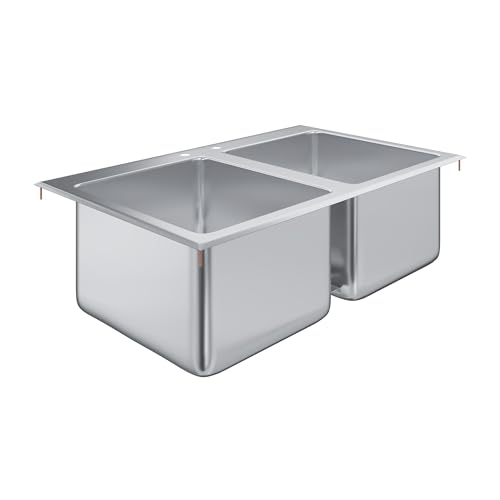 Image of Stainless Steel 2 Compartment Drop-In Sink. Bowl 14 in. x 16 in. x 10 in. No Faucet