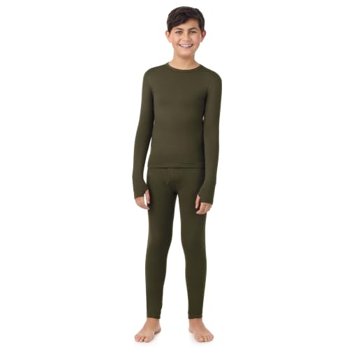 Image of Cuddl Duds Heavyweight 2 Piece Sets Base Layer Thermal Underwear for Boys | Winter Clothing, Fleece Lined Long Sleeve Top & Leggings, Soft Lounge Set for Cold Weather, Moisture Wicking Heat Retention