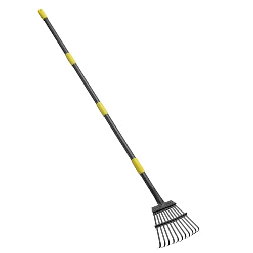 HOSKO 74 Inch Leaf Rake, 11 Tines Garden Rakes with Adjustable Sectional Handle for Quick Clean Up of Lawns, Garden, Farm, Pasture, Yard and Chicken Coop