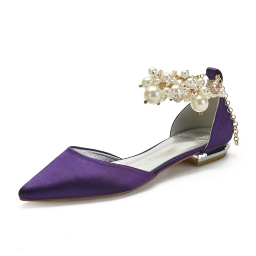 Wedding Bridal Shoes Flats Pointed Toe Shoes Bridal Women's Dress Flats for/Engagement/Evening/Prom 2Cm