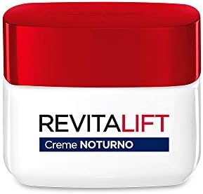 Pote do creme noturno L'Oréal Revitalift com tampa vermelha e corpo branco, vista frontal.