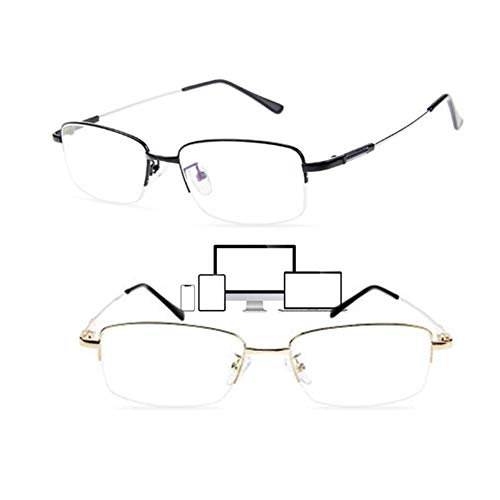 ACXZ Lunettes de Lecture Anti Lumiere Bleue multifocus pour Femmes Hommes, Demi-Monture rectangulaire en Alliage de Titane, Branches Flexibles, Noir, Or (1.0, 1.25, 2.0, 2.25, 2.75) Cover