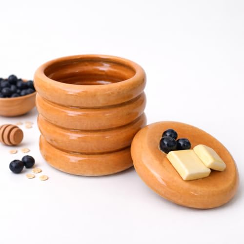 Image of Pancake Stack Ceramic Jar with Lid | Cute Handmade Kitchen Storage Canister | Faux-Food Whimsical Style | Lead-Free Clay