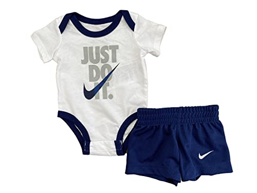 Nike Baby Boys Just Do It Short Sleeve Bodysuit & Shorts 2 Piece Set (Blue Void(56I165-U9J)/White, 3 Months)