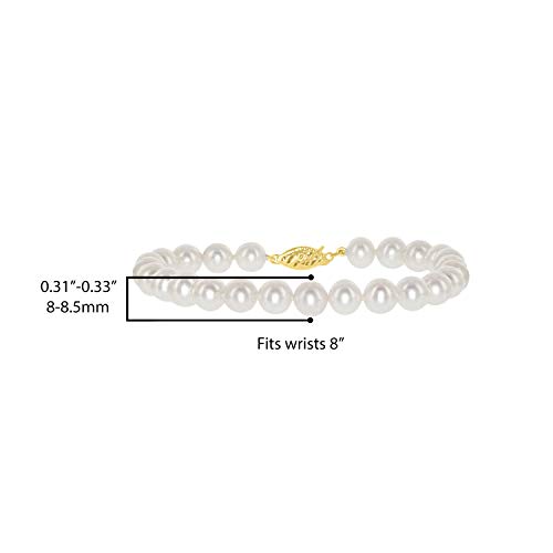 14K Yellow Gold AAA Freshwater Cultured Pearl Bridal Silk-Knotted Strand Bracelet with Fishhook Clasp - Choice of Pearl Size, Length & Metal Color3