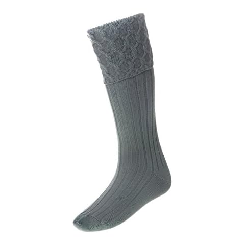 House of Cheviot Lewis Cable Knit Mid Light Grey Merino Wool Kilt Hose Socks Made in Scotland Cover