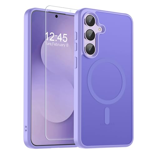 Image of SUPFINE Magnetic for Samsung Galaxy S25 FE Case with Screen Protector, (Built-in Magnets) (Military Grade Drop Protection) Slim Translucent Shockproof Phone Case,Purple