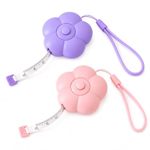 Image of Woffely Flower Shape Retractable Measuring Tape Soft Tape Measure with One-Button Retraction, Portable Mini Measuring Tape with Wrist Strap for Sewing, Tailoring, Body Measurement & Craft