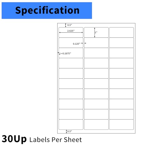 Image of 1 inch x2-5 /8 Shipping Address Labels, Blank Mailing Labels, 30-UP White Self-Adhesive Name Tag Stickers for Inkjet and Laser Printer [50 Sheet 1500 Labels]