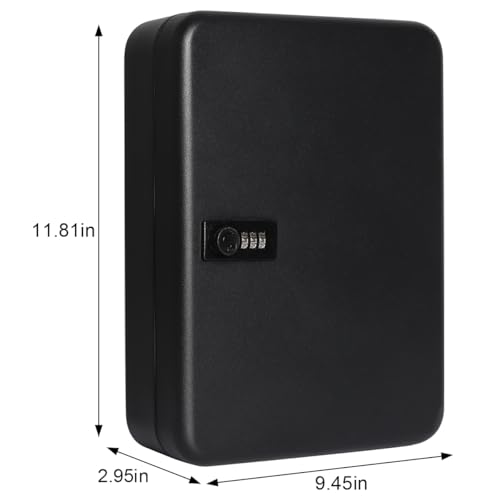 Image of Decaller 48 Key Storage Lock Box with Code, Wall Mount Metal Security Key Cabinet with Combination Lock, 11.81 inch x 9.45 inch x 2.95 inch, Black