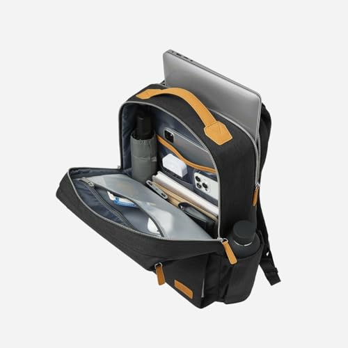 Nordace Siena Pro 15 スマートバックパック USBポート付き - 16インチ ノートパソコンバックパック 20L デイリーバックパック 旅行 日常 仕事用, ブラック-ブラウン, 標準, デイパックバックパック。