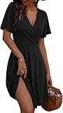 Zeagoo Kleider Damen Schwarzes Kurzarm Kleid Elegant Rüschen...