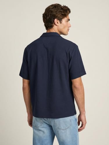 Image of Urbano Fashion Men's Cotton Half Sleeve Relaxed Fit Textured Shirt with Cuban Collar