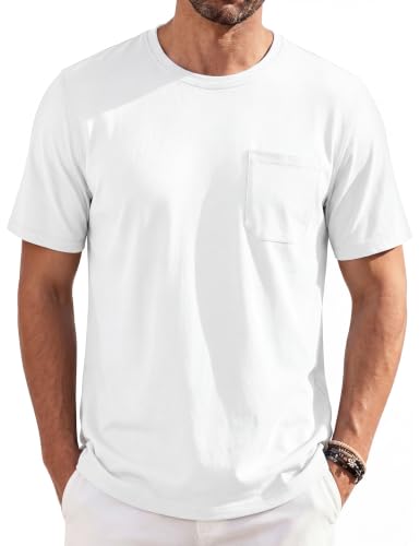 Image of TACVASEN White T Shirt Men Short Sleeved Crew Neck Shirts Casual Breathable UPF 50+ Sun Protection Cotton Tops White,2XL
