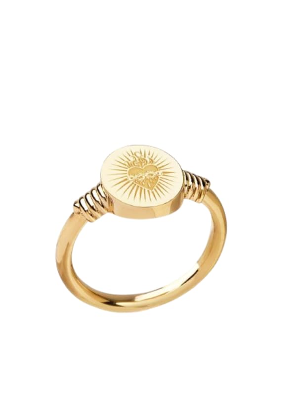 Chevalière cœur sacré amulette chrétienne bague argent 925 plaqué or