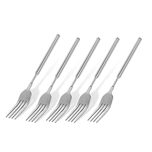 Yosoo 5Pcs Extendable Forks, Stainless Steel BBQ Telescopic Forks, 8.7-25.4Inch Dessert Long Handle Fork Cutlery, Barbecue Telescopic Toasting Dinner Fruit Dessert Cutlery Forks