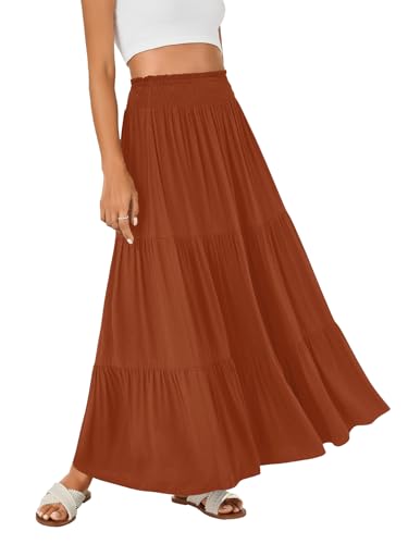 KIFOVEN Women’s Maxi Skirt Summer Elastic High Waist A-Line Long Skirt Flowy Tiered Ruffle Casual Boho Midi Skirt4
