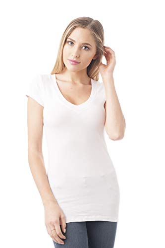 Khanomak Women's Short Sleeve V-Neck Casual Basic Plus Size Tee T-Shirt (White, 2XL)
