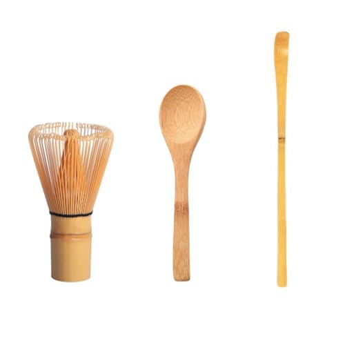 Angelkiss Set da tè verde matcha premium con frusta in bambù naturale. Strumenti per la preparazione della cerimonia del tè con cucchiaino e estrattore per il tè (3 pezzi)