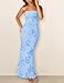 MEROKEETY Women's Floral Strapless Maxi Dress 2026 Summer Mesh Tube Bodycon Formal Wedding Guest Cocktail Party Long Dresses, Blue, Small