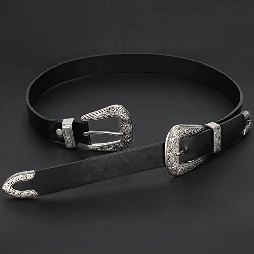 XZQTIVE Women Leather Belt Ladies Vintage Western Belt Retro Cowgirl Leather Belt Black Waist Belt for Pants Jeans Dresses3
