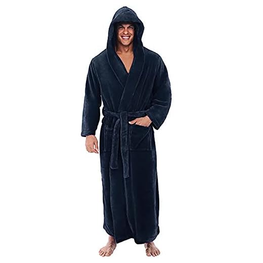 Chejarity Morgonrock herr med huva, badrock frotté herr fluffig med bälte lång varm morgonrock dressing gown bastukappa gåvor för män, Mörkblå, 5XL
