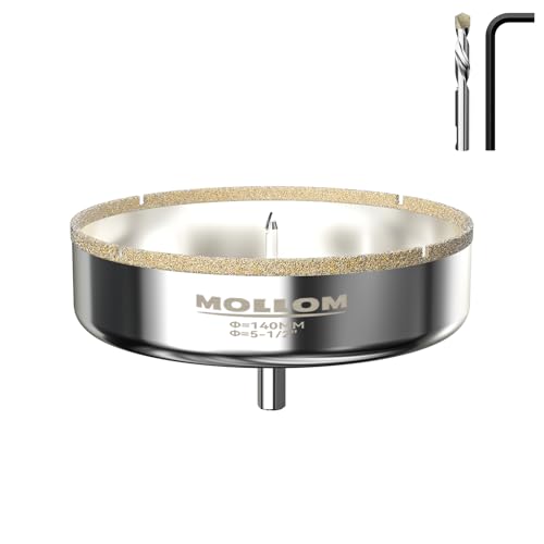 Image of MOLLOM 5-1 /2 inch (140mm) Diamond Hole Saw with 2 Pilot Drill Bit | Tile Hole Saw Smooth Cutting Porcelain Tiles,Ceramic,Marble,Granite