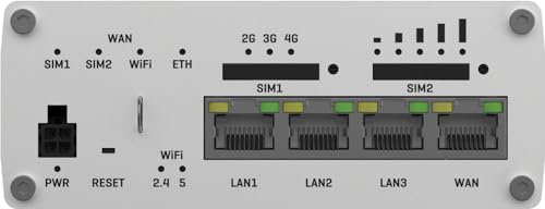 Image of RUTX1110400 Model RUTX11 Industrial Cellular Router; for use with USA Carriers Only; 4G LTE CAT 6; Dual SIM; 4 x Ethernet Ports; Dual Band WI-FI and Bluetooth; Aluminum Housing; IP30