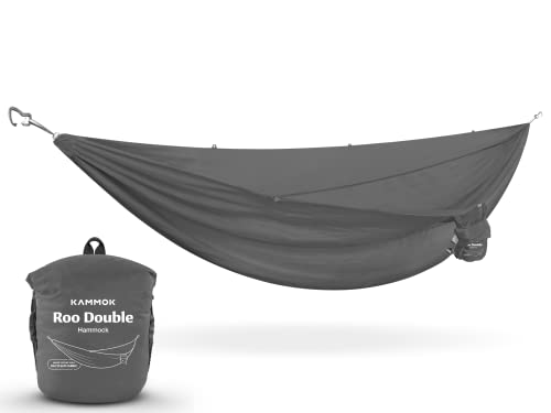 KAMMOK: Roo Double Hammock | Made from Strong & 100% Recycled Water Resistant Ripstop Fabric | Comfortable, Packable, Lightweight (Lifetime Adventure Grade Warranty), Granite Gray