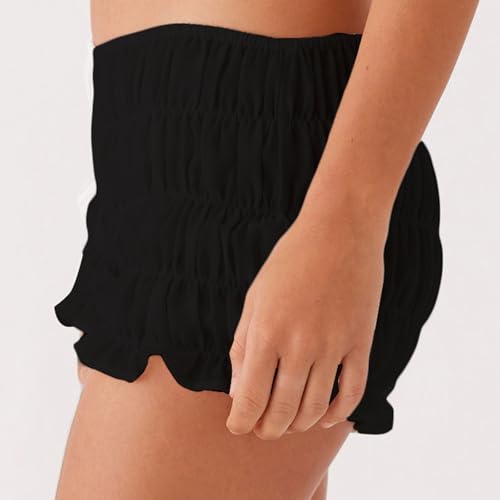 Image of NUFIWI Women's Y2k Ruched Mini Shorts Low Waist Ruffle Frill Bloomers Lounge Pajamas Smocked Micro Shorts Sleepwear