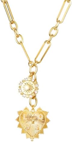 Chunky Gold Necklace for Women, Heart Pendants Necklace Sun Flower Necklace Fashion Hip Hop Choker Gift