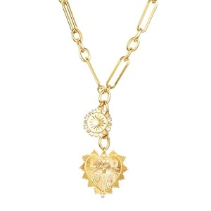 HETICA Chunky Gold Necklace for Women, Heart Pendants Necklace Sun Flower Necklace Fashion Hip Hop Choker Gift