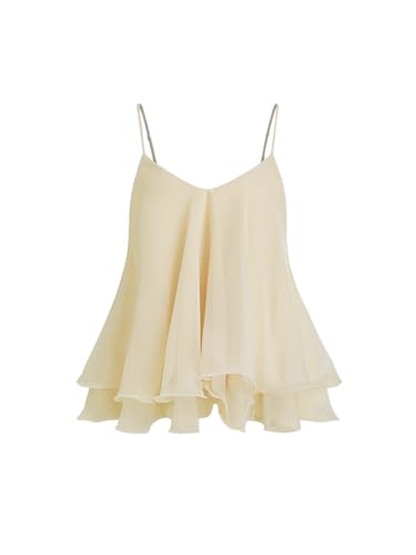 CIDER Y2k Shirt Ruffle Hem Knotted Mesh Cami Top Sleeveless Layered Babydoll Spaghetti Strap Tank Blouses