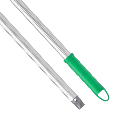 Maya - Palo de Escoba y Fregona de 140 cm en Aluminio Anodizado Estriado, Mango Antideslizante con Anclaje para Mopa, Rosca Doble Universal y Maneta para Colgar (Verde)