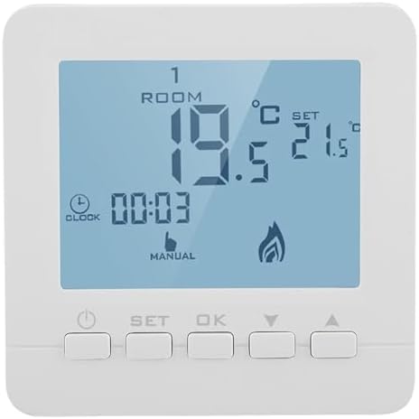 Programmable Thermostat, Baseboard Heater Thermostat Gas Fireplace Thermostat with Digital LCD Display 5A Smart Temperature Controller with Children Lock