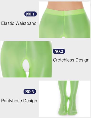 Image of FEOYA Women's Open Crotch Oil Shiny Pantyhose High Waist Control Top Silky Oily Crotchless Footed Tights Stockings