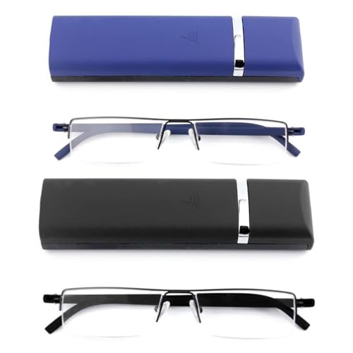 KoKoBin 2 stueck Ultraleichte TR90 Lesebrillen Herren Damen Klassische Metall Sehhilfe Halbrandbrille Schmal Stil Brille Lesehilfe mit Etui und Brillenputztuch +3.0