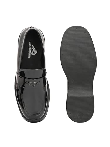 Image of Leo Men's Patent Look Platform Penny Loafers | Chunky Sole Slip-On Moccasin Shoes for Office, Formal & Casual Wear